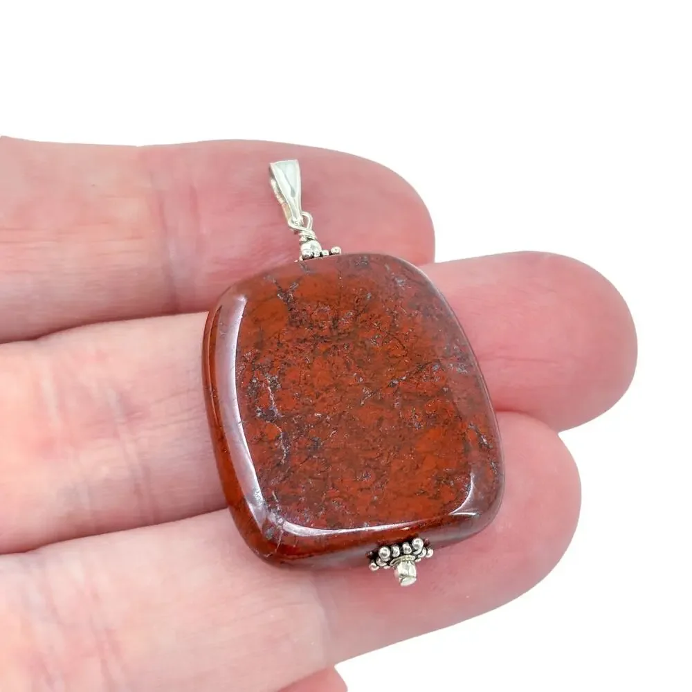 Vintage Sterling Silver 925 Chunky Red Moss Agate Pendant